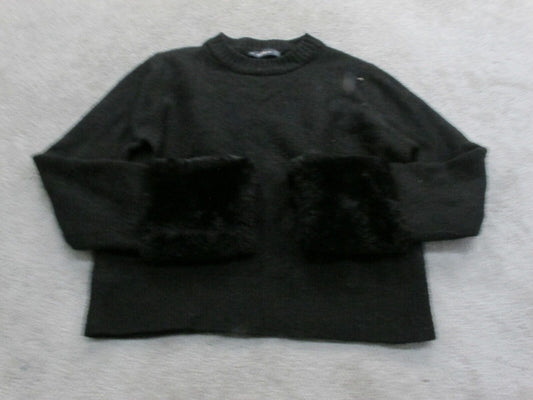 Zara Womens Pullover Sweater Knitted Long Sleeves Crew Neck Black Size Medium