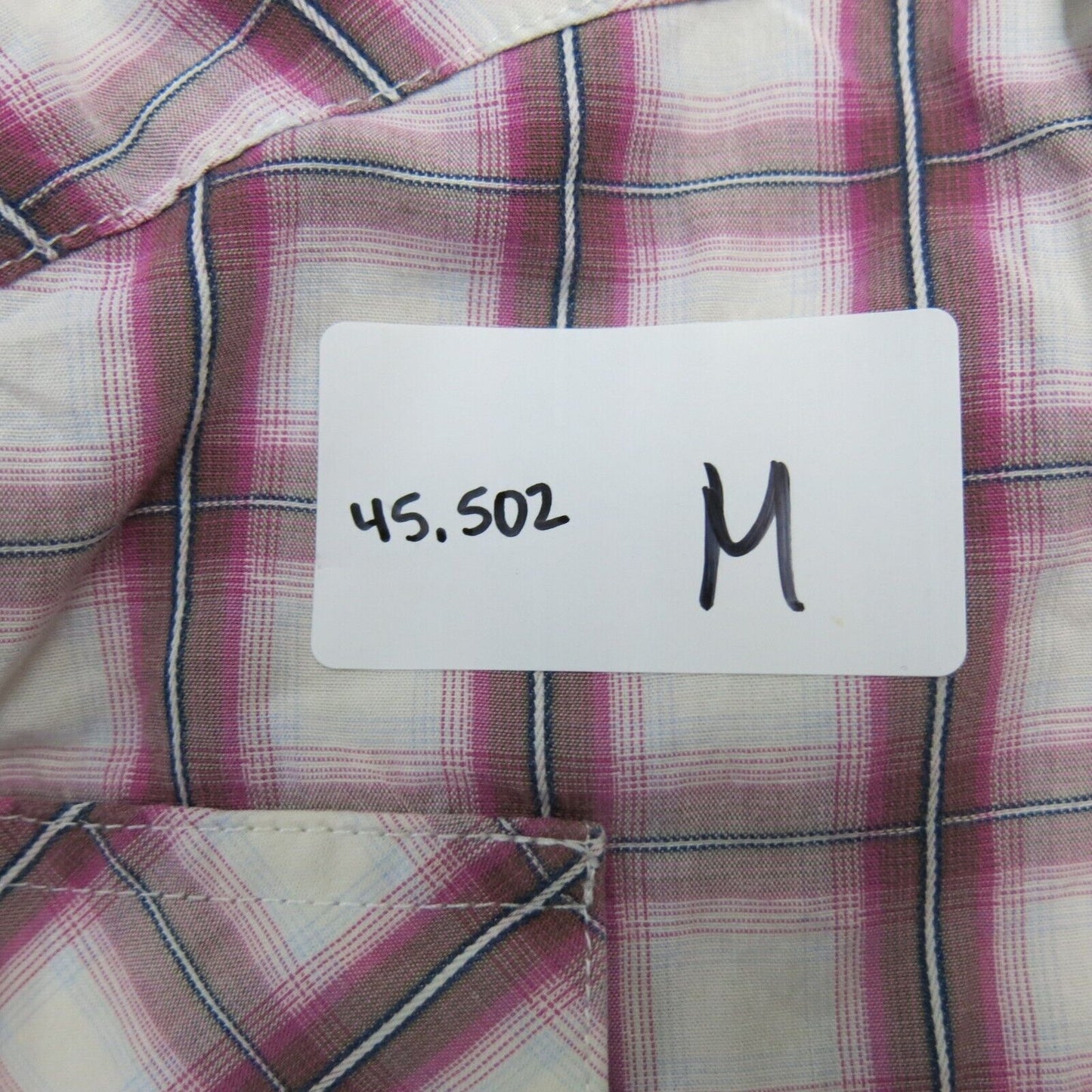 Wrangler Mens Button Up Shirt Plaid Pockets Long Sleeve Pink White Size Medium