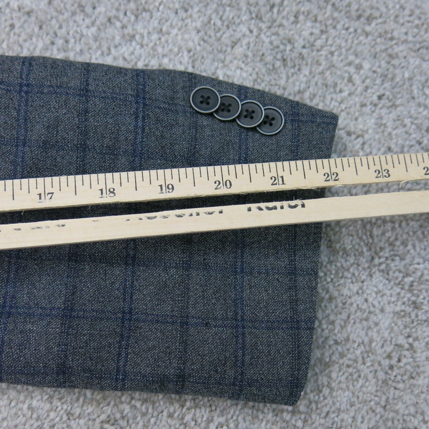 Vintage Mens Check Blazer Jacket Long Sleeve Front Button Dark Gray Size 44L