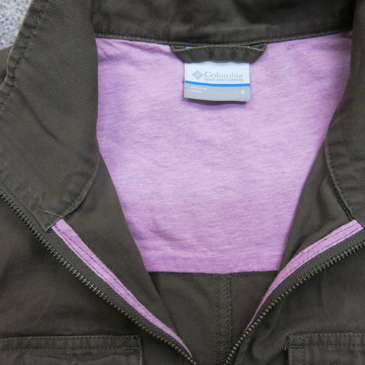Columbia Sportswear Womens Full Zip Up Jeans Jacket Mock Neck Brown Size Small
