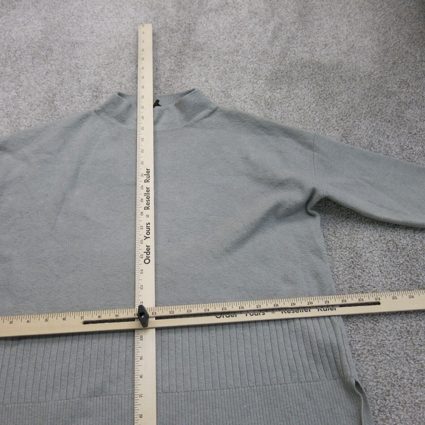 Donna Karan Womens Crew Neck Knitted Sweater Long Sleeve Hi Low Gray Size Small