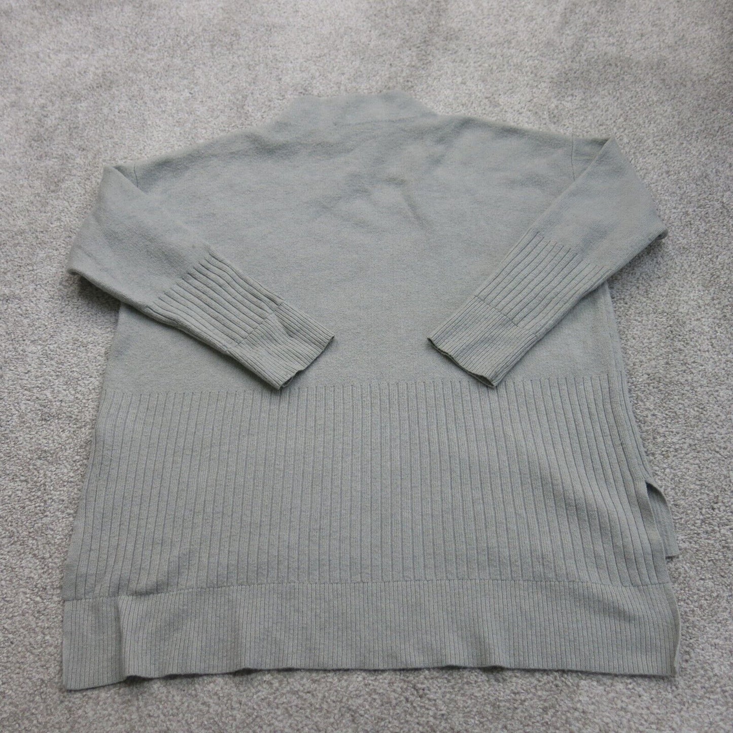 Donna Karan Womens Crew Neck Knitted Sweater Long Sleeve Hi Low Gray Size Small