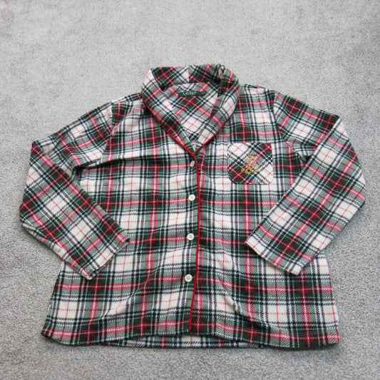 Lauren Ralph Lauren Womens Plaid Pajama Top Tartan Fleece Red White Size Medium