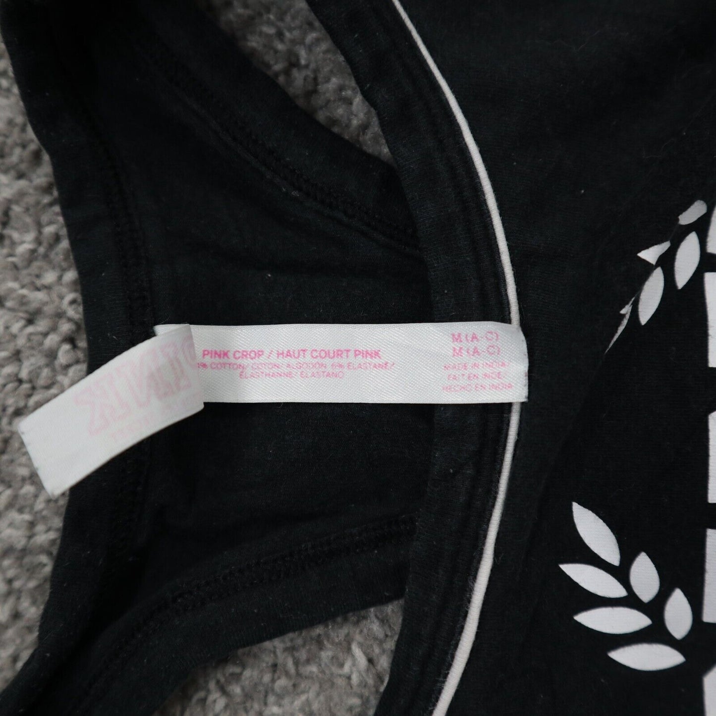 Pink Victoria Secret Women Activewear Sports Bra 100% Cotton Black Size Medium