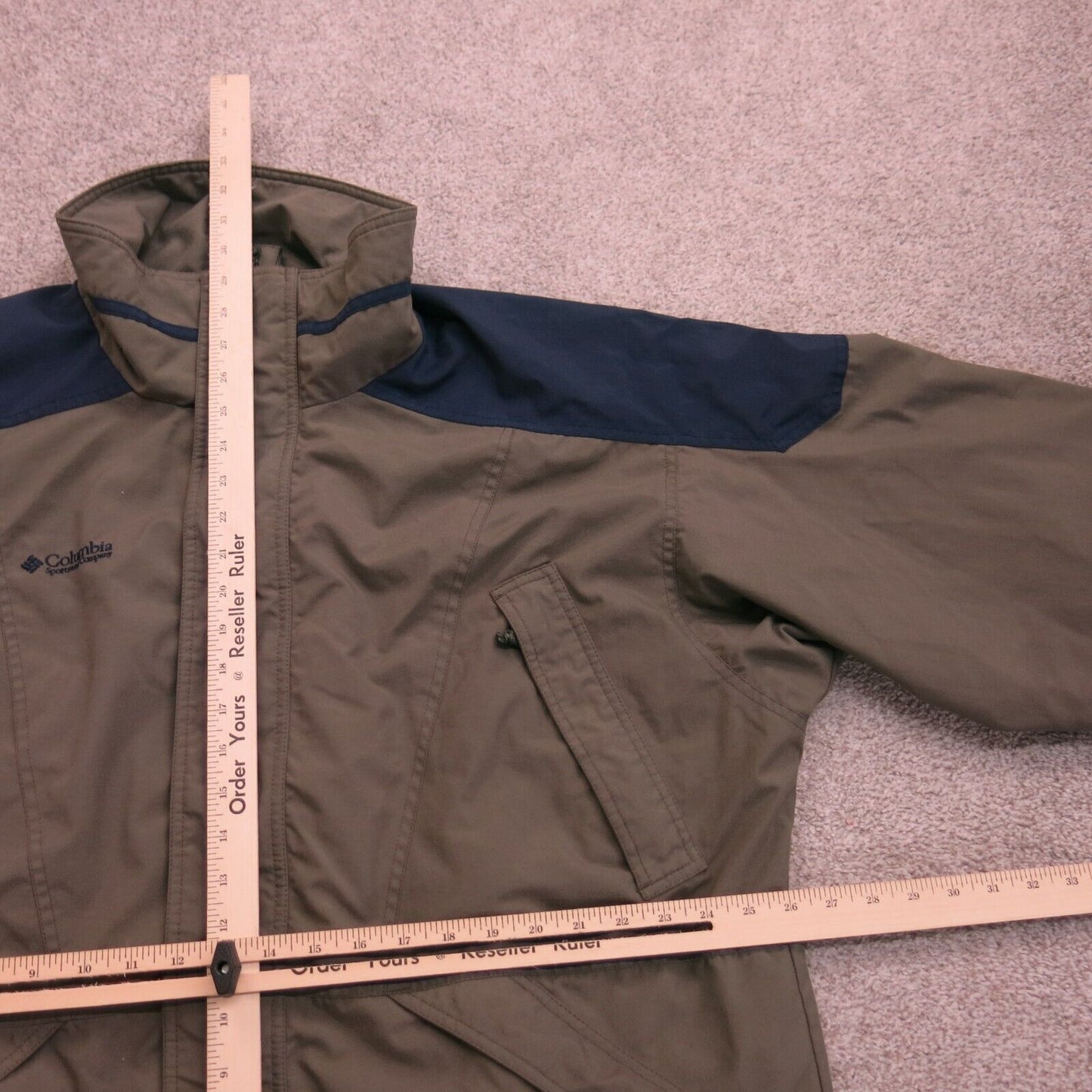 Columbia Sportswear Mens Jacket Full Zip Up Mock Neck Pockets Khaki Size Large
