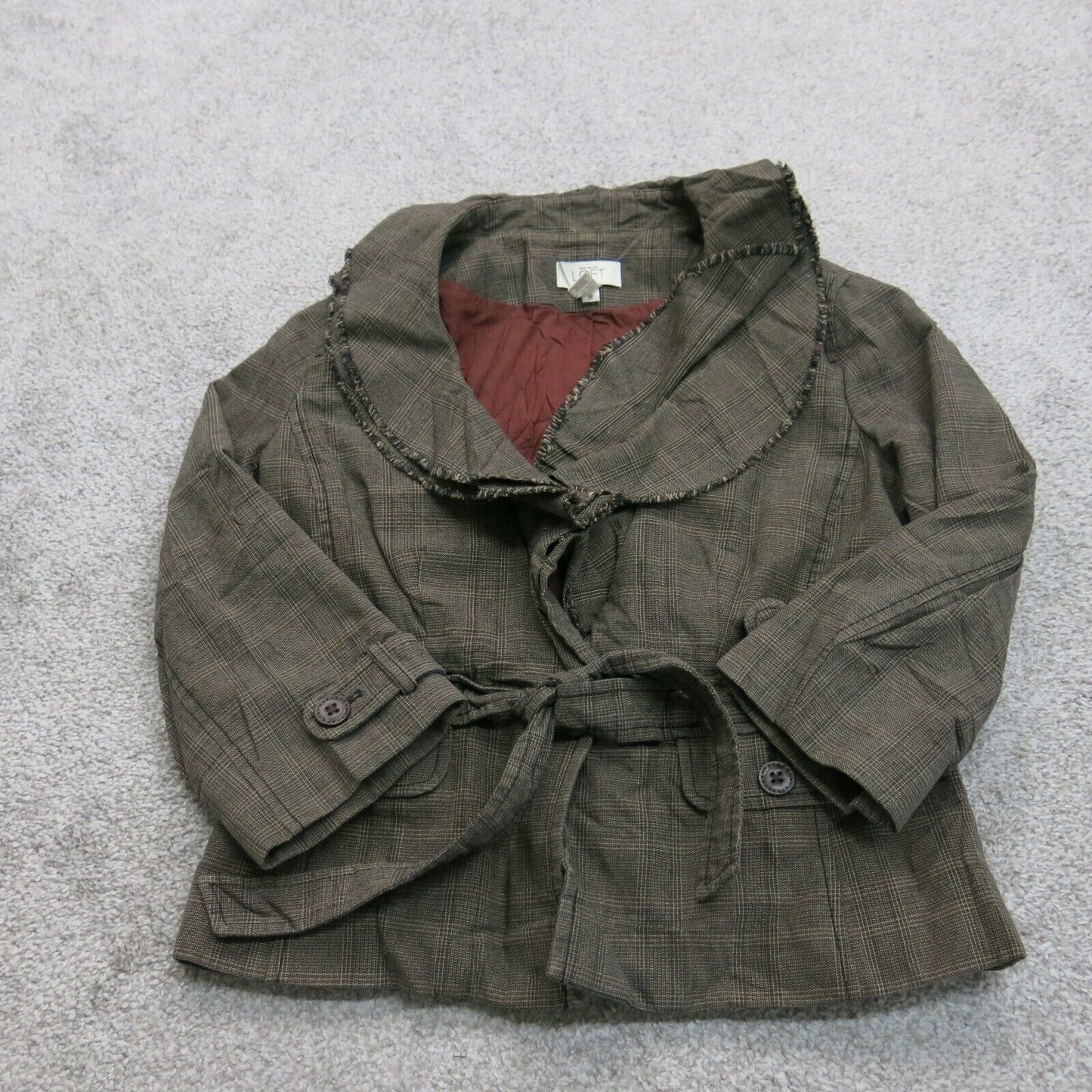 ANN Taylor Loft Women Trench Coat Tie Waist Long Sleeves Pockets Clay Gray SZ 4
