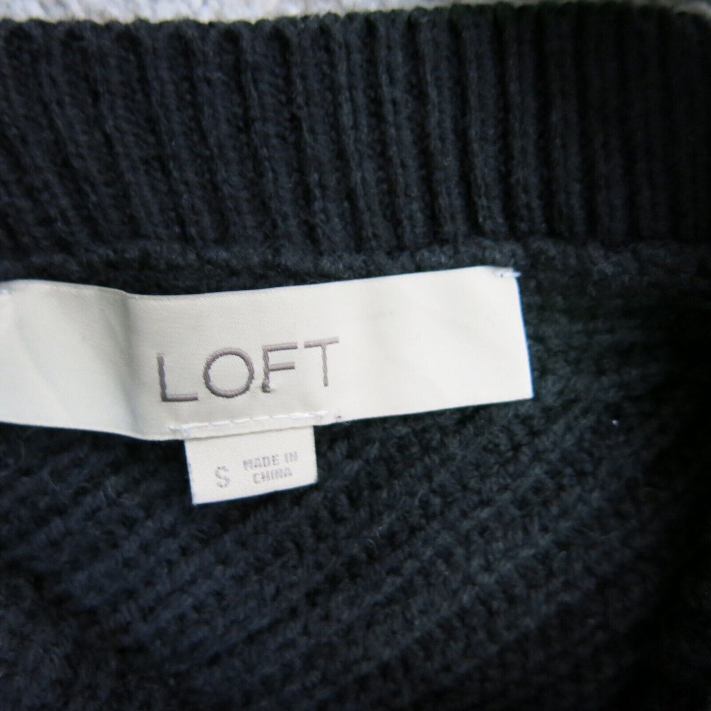 Loft Women Knitted Cardigan Sweater V Neck Balloon Sleeve Side Slit Black Size S