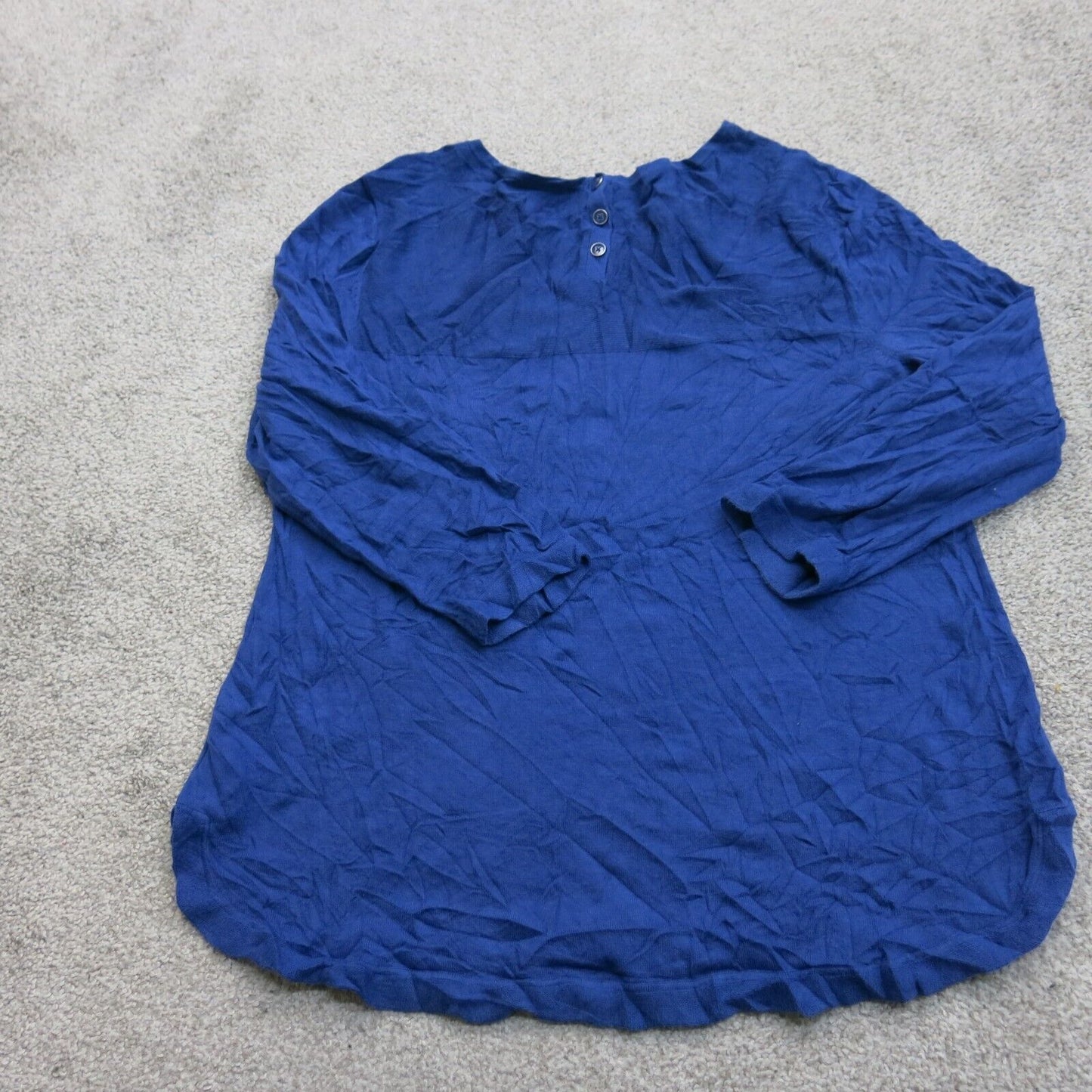 Talbots Womens Pullover Sweater Round Neck Pocket Round Hem Navy Blue Size Large