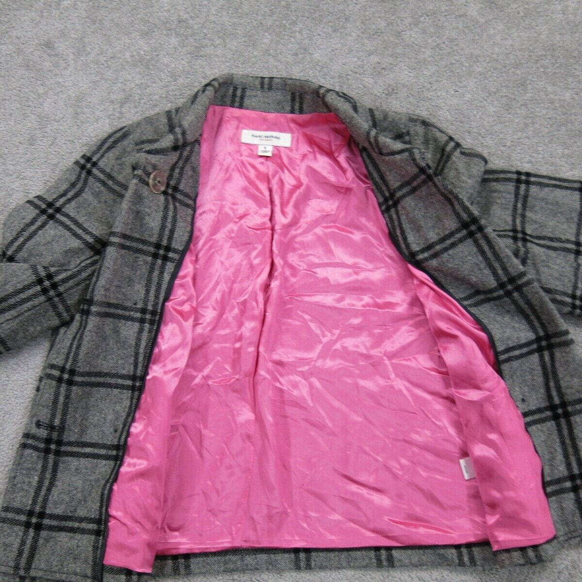 Isaac Mizrahi Womens Blazer Coat Jackets Double Breasted Plaid Gray Size Medium