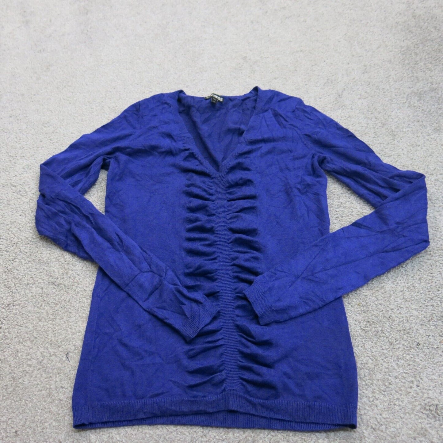 Express Womens Pullover Sweater V Neck Long Sleeves Solid Navy Blue Size Small
