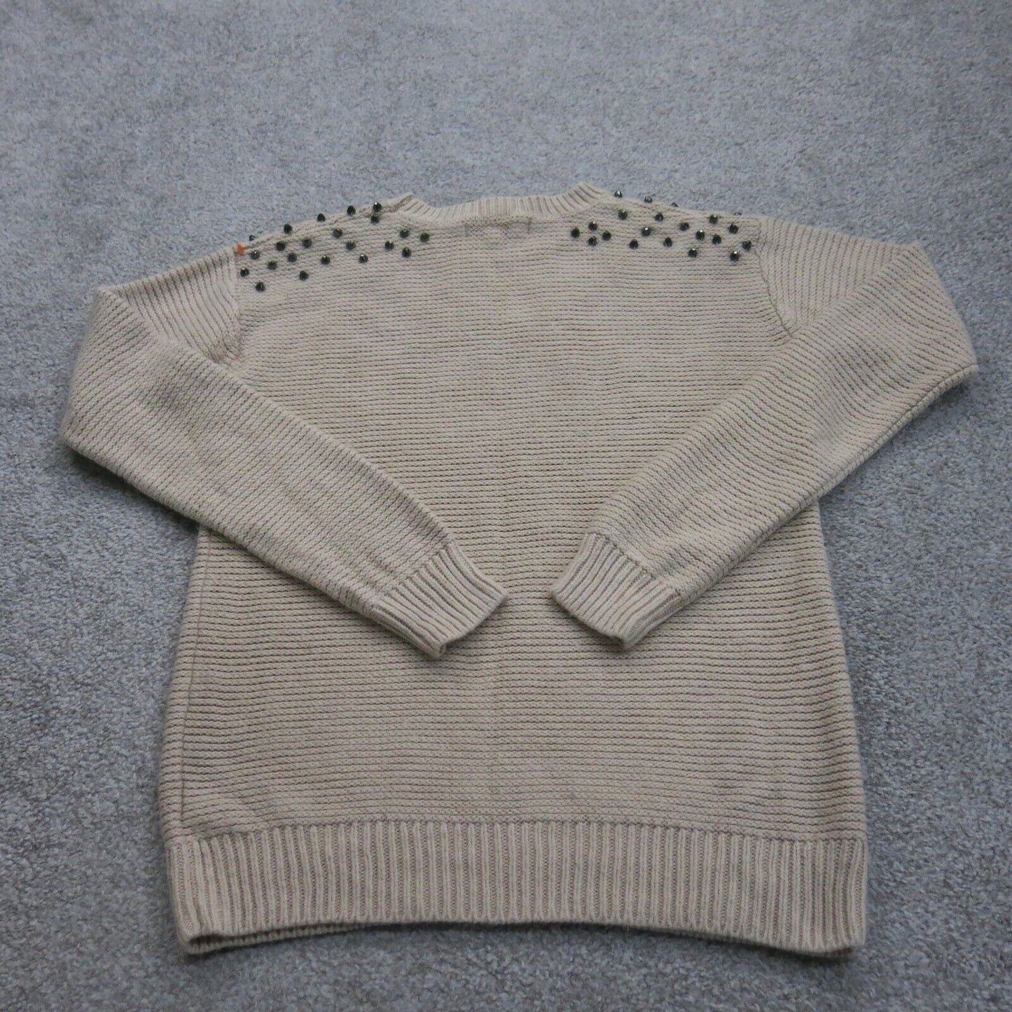 Forever 21 Womens Pullover Knitted Sweater Crew Neck Long Sleeve Beige SZ Small