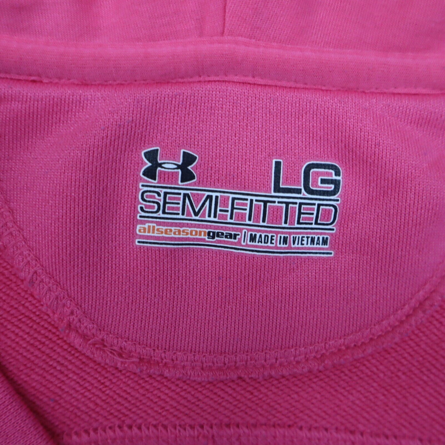 Under Armour Hoodie Womens Sz L Pink Semi Fitted Pullover Sweatshirt Long Sleeve