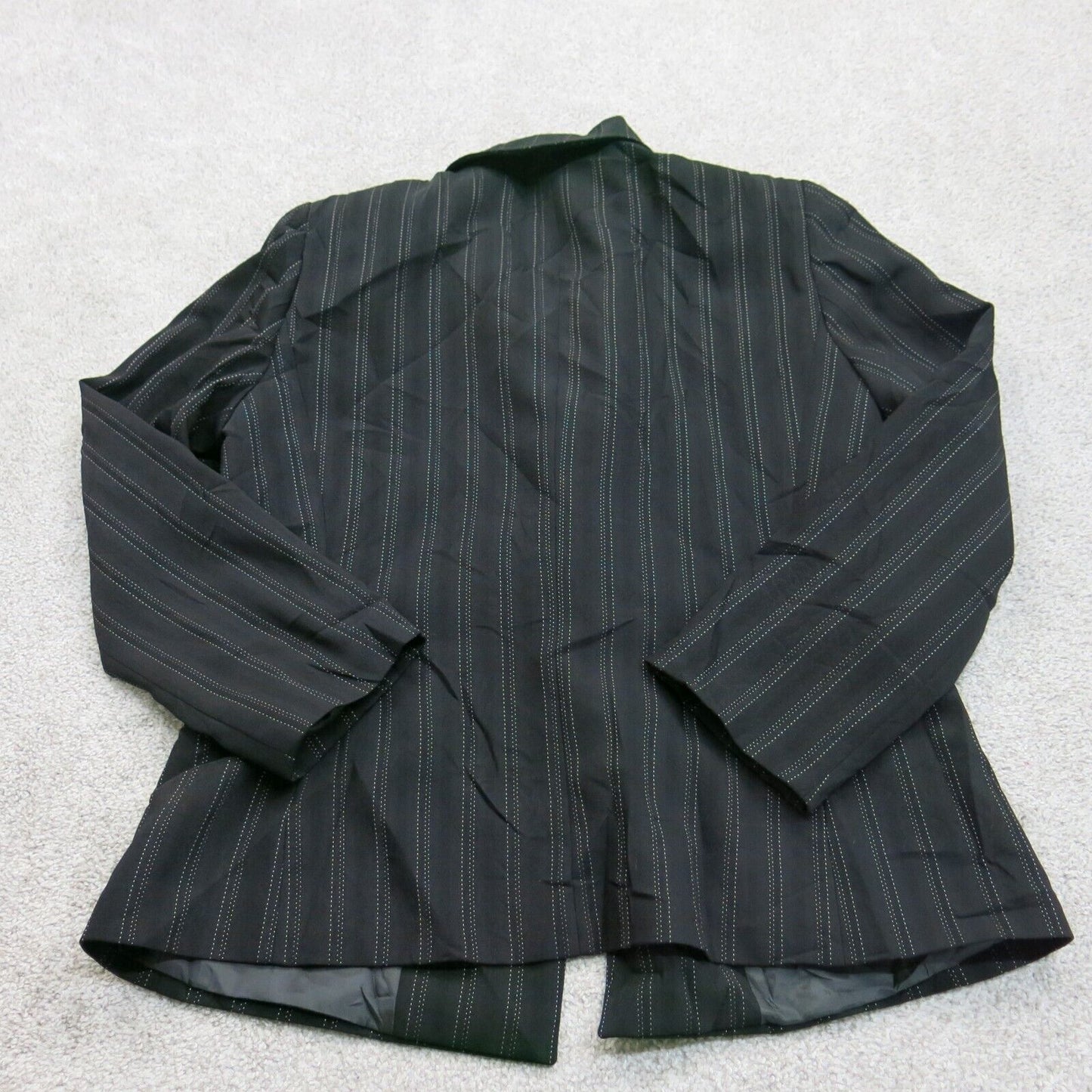 Tahari Womens Blazer Coat Single Breasted Pockets Pin Striped Black Size 14