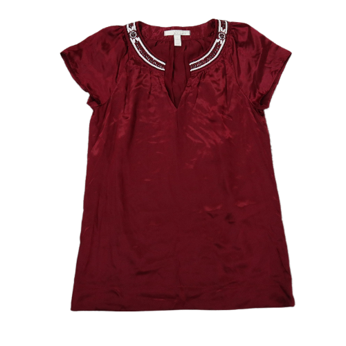 Banana Republic Heritage Women Blouse Top Cap Sleeves Split V Neck Red SZ Small