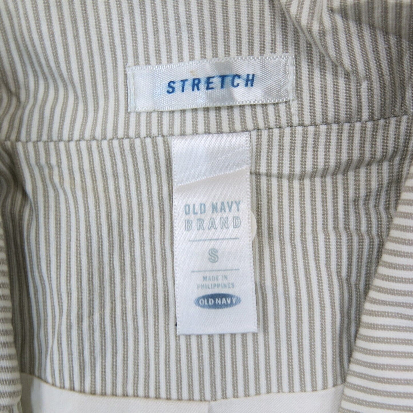 Old Navy Women Pinstripe Blazer Coat 3 Button Long Sleeve Stretch Beige SZ Small