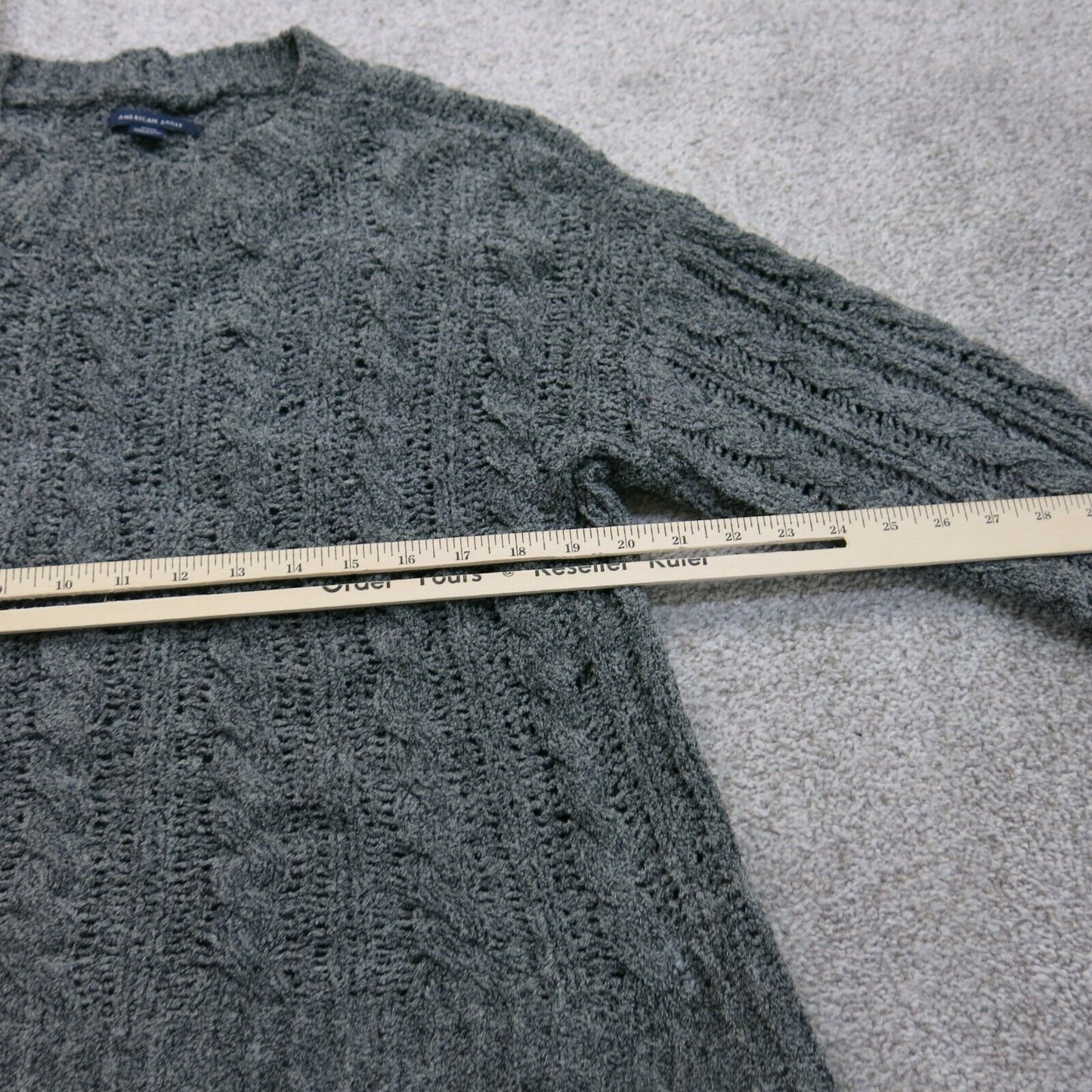 American Eagle Womens Cable Knit Sweater Crew Neck Long Sleeves Black SZ Medium