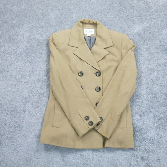 Express Womens Pea Coat Double Breasted Long Sleeves Pockets Beige Tan Size 7/8