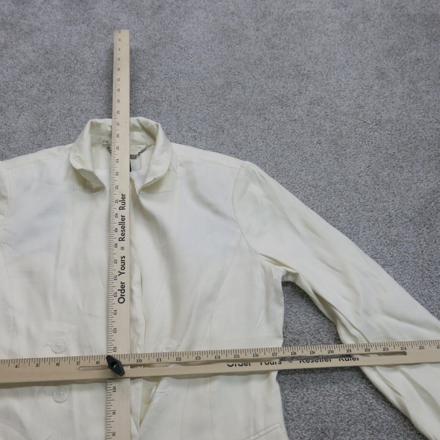 White House Black Market Womens Blazer Coat Long Sleeve Hi Low Ivory Size 8