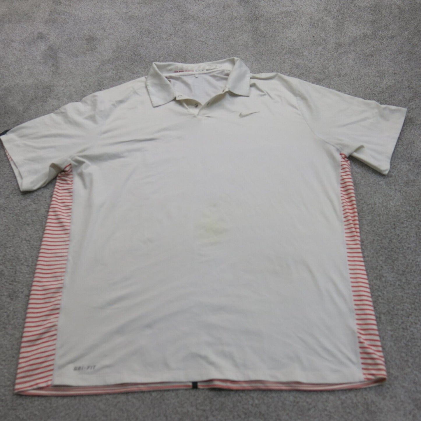 Nike Dri Fit Mens Polo Shirt Short Sleeves Side Striped Off White Pink Size XXL