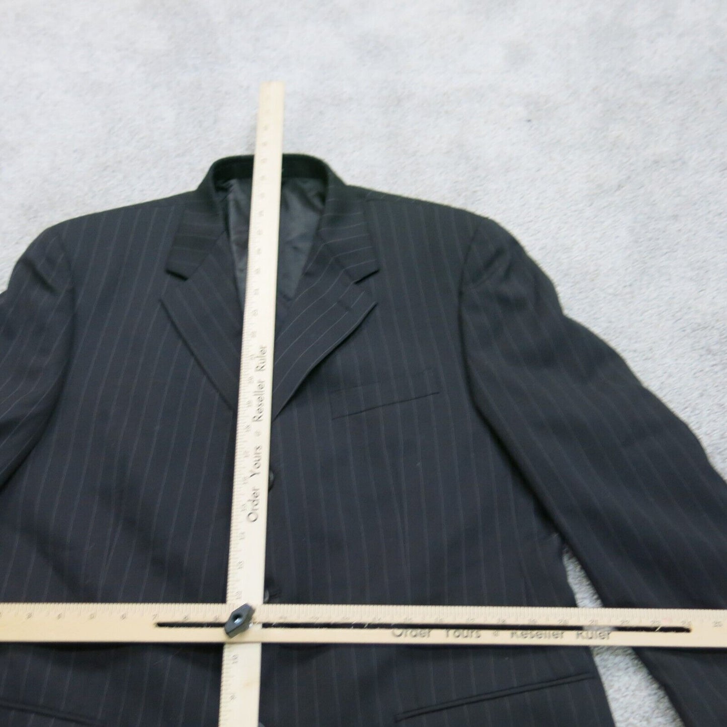 Chaps Mens Blazer Coat Single Breasted Striped 100% Wool Black Size 42 Regular