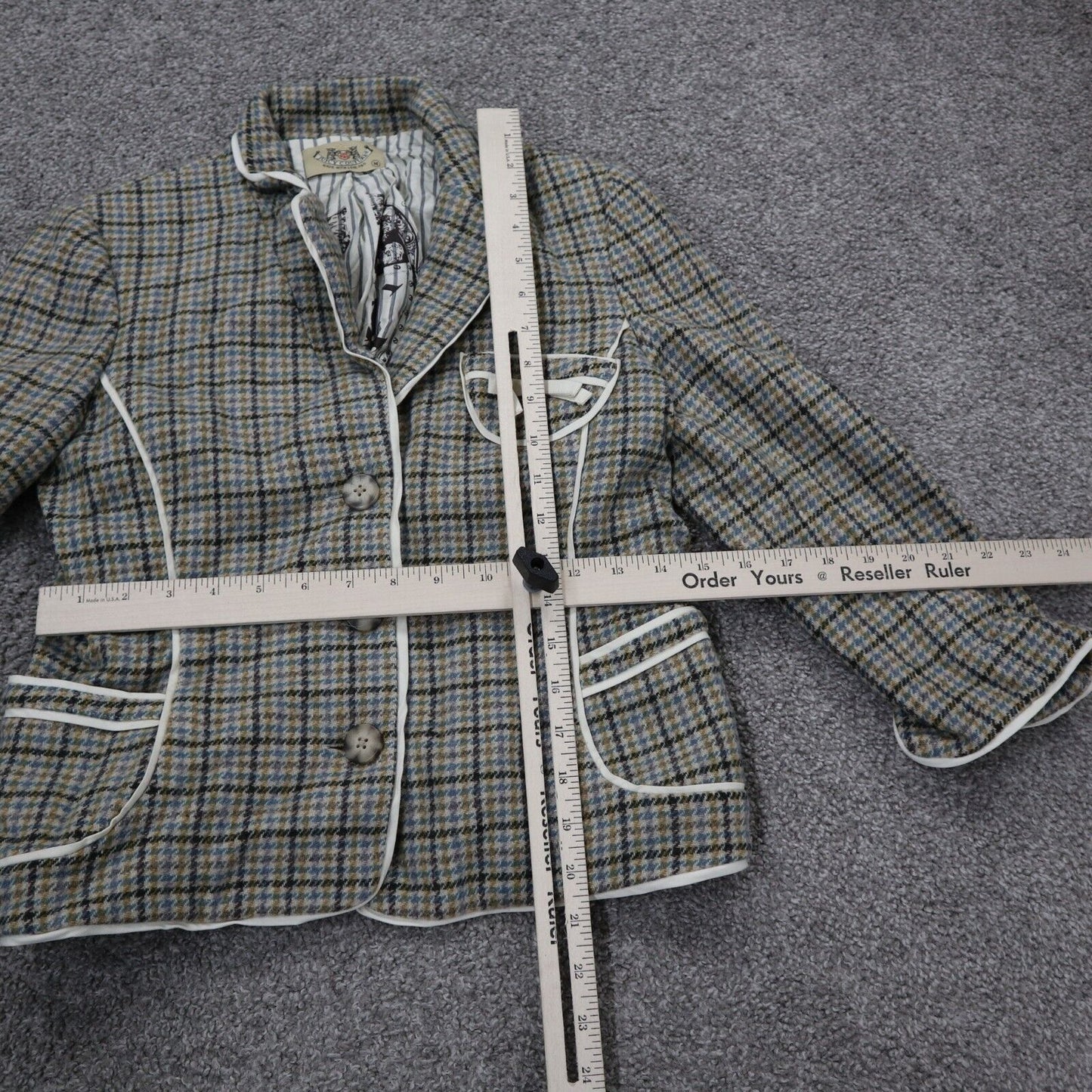 Juicy Couture Womens Blazer Coat Long Sleeves Single Breasted Check Green Size M