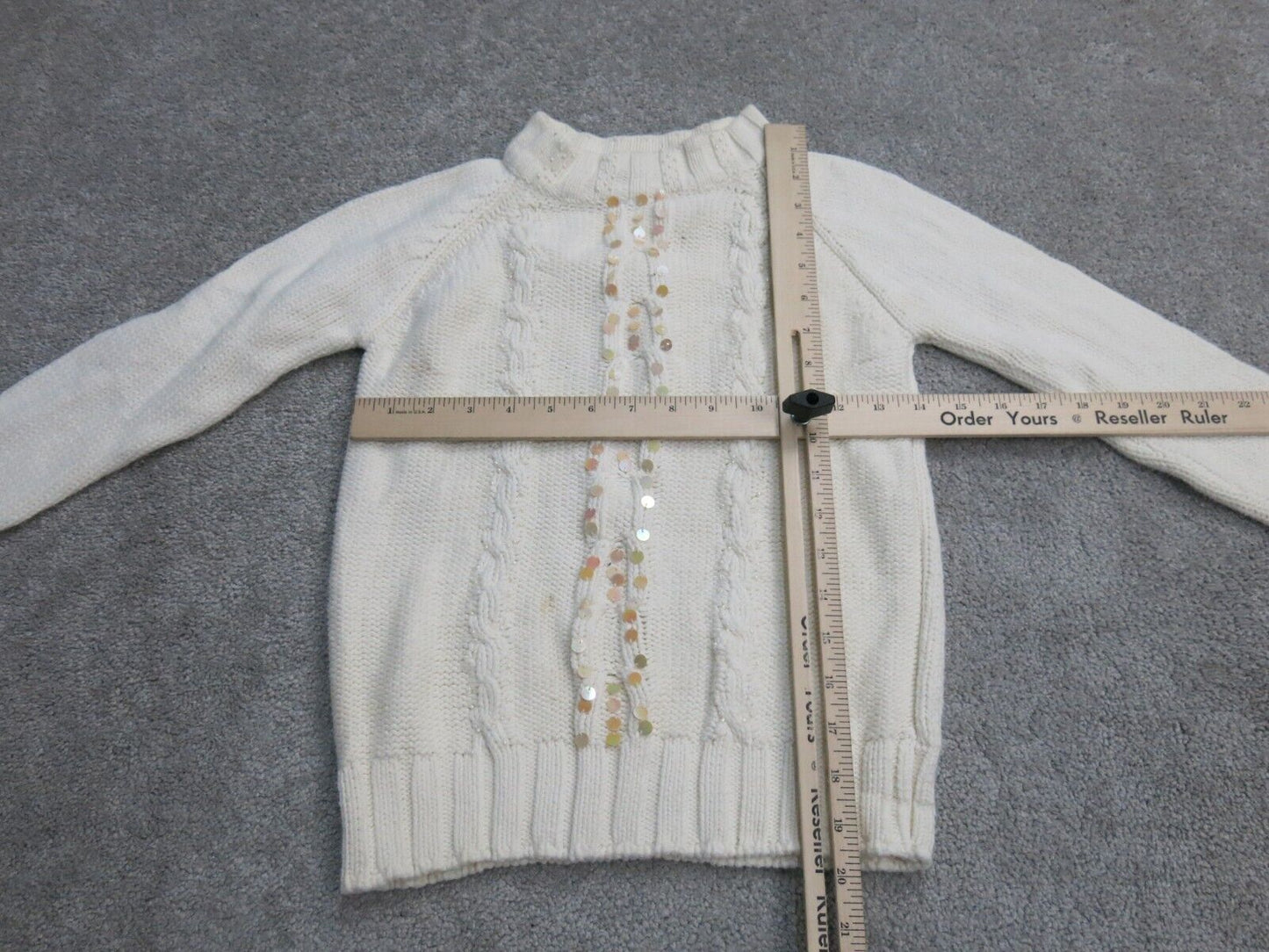 Old Navy Women Pullover Sweater Knitted Mock Neck Long Sleeves Sequin Ivory SZ M