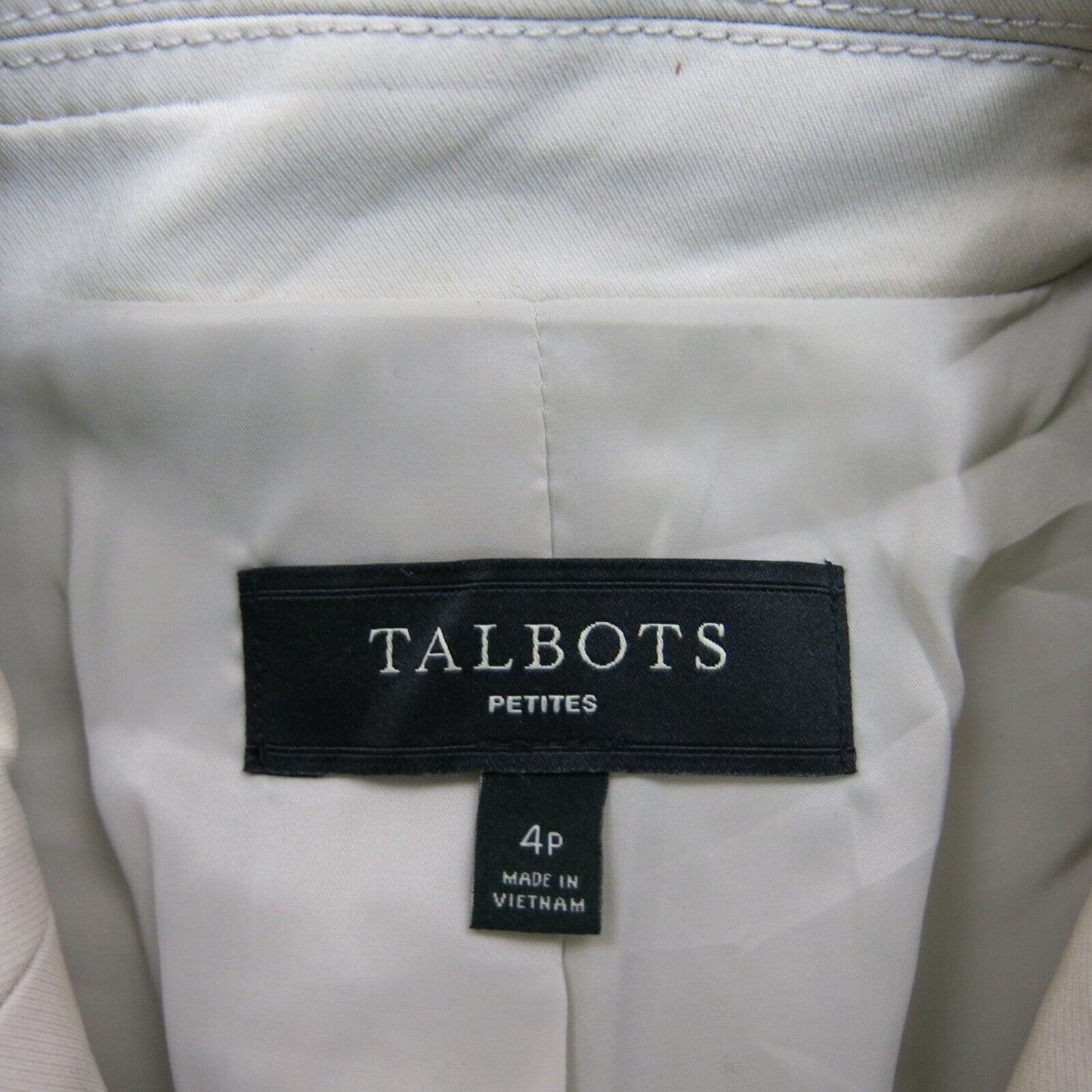 Talbots Womens Blazer Coat Single Breasted Long Sleeve Pockets Ivory Size 4P