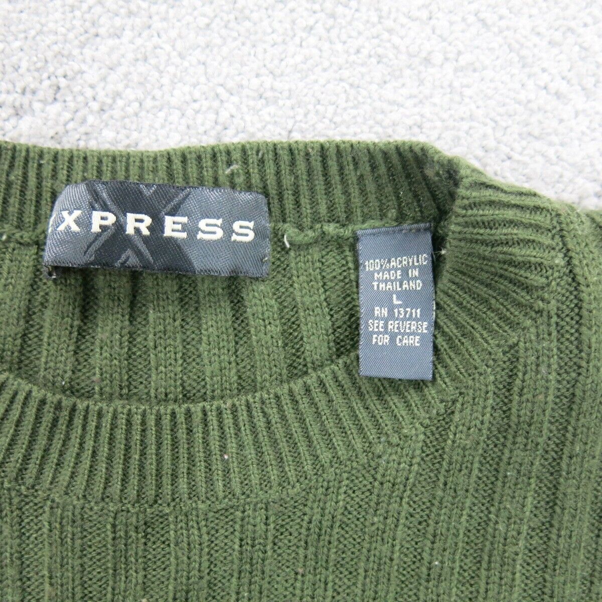 Express Mens Pullover Crew Neck Sweater Knitted Long Sleeves Green Size Large