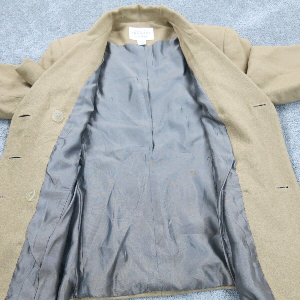 Express Womens Pea Coat Double Breasted Long Sleeves Pockets Beige Tan Size 7/8
