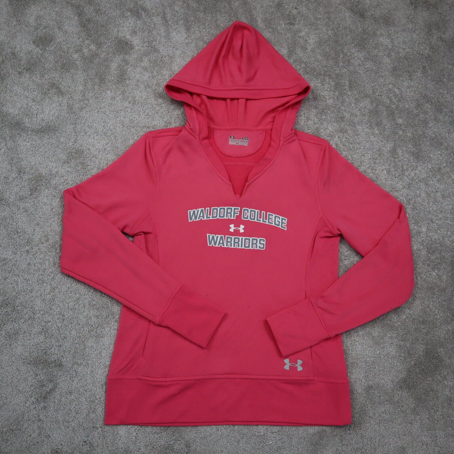 Under Armour Hoodie Womens Sz L Pink Semi Fitted Pullover Sweatshirt Long Sleeve
