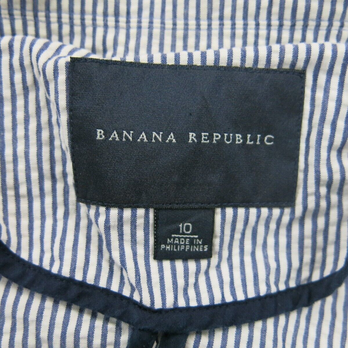 Banana Republic Womens Striped Blazer Coat Single Breasted Pockets Blue White 10