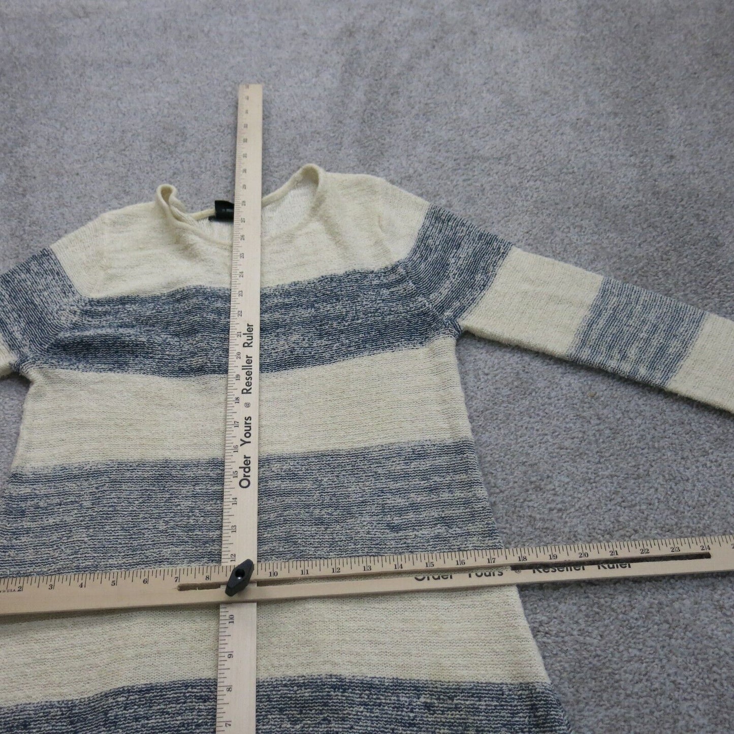 Calvin Klein Womens Pullover Sweater Crew Neck Striped Ivory Gray Size Small