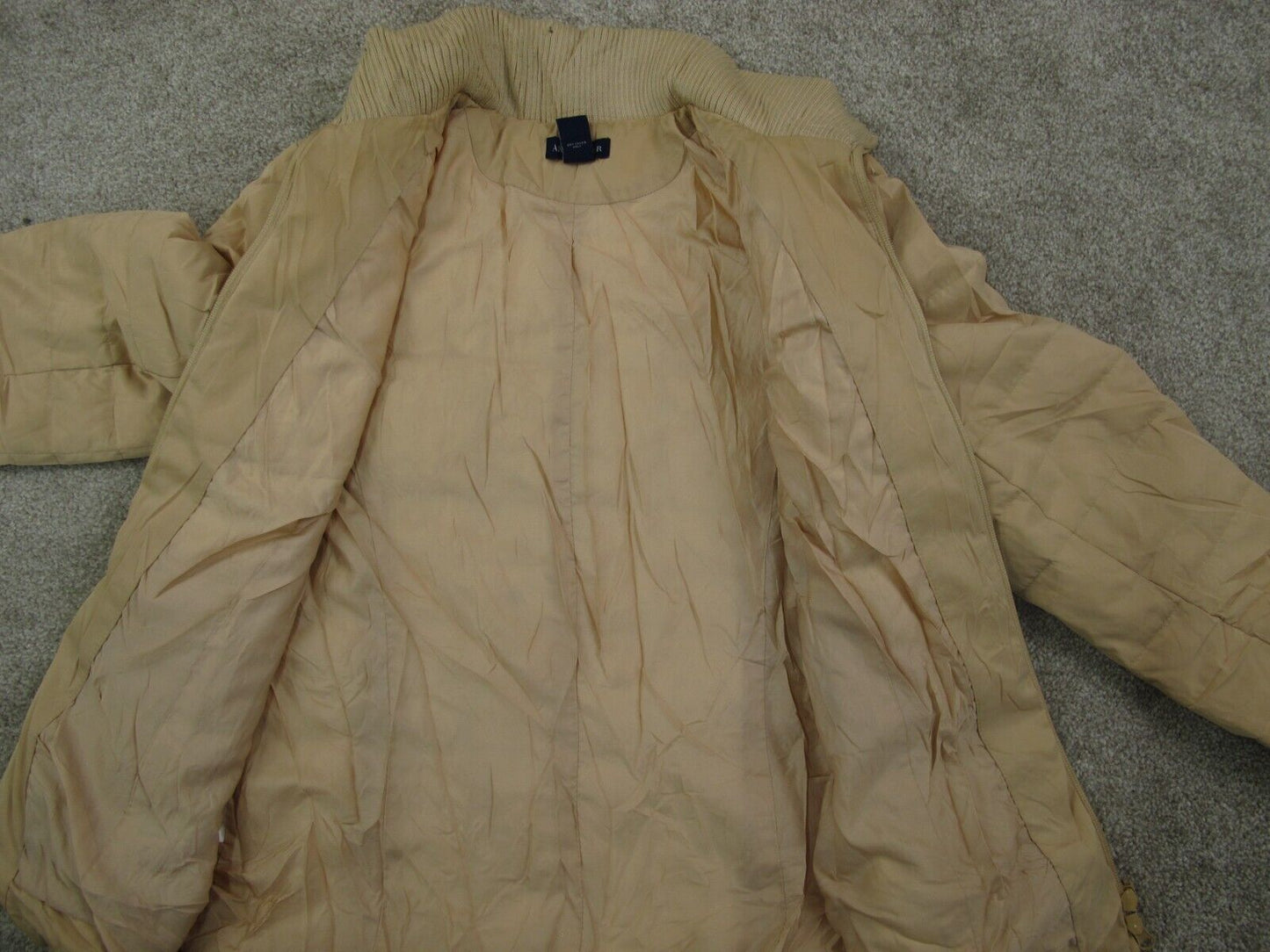 Ann Taylor Women Puffer Coat Jacket Long Sleeves Full Zip Pockets Sand SZ Medium