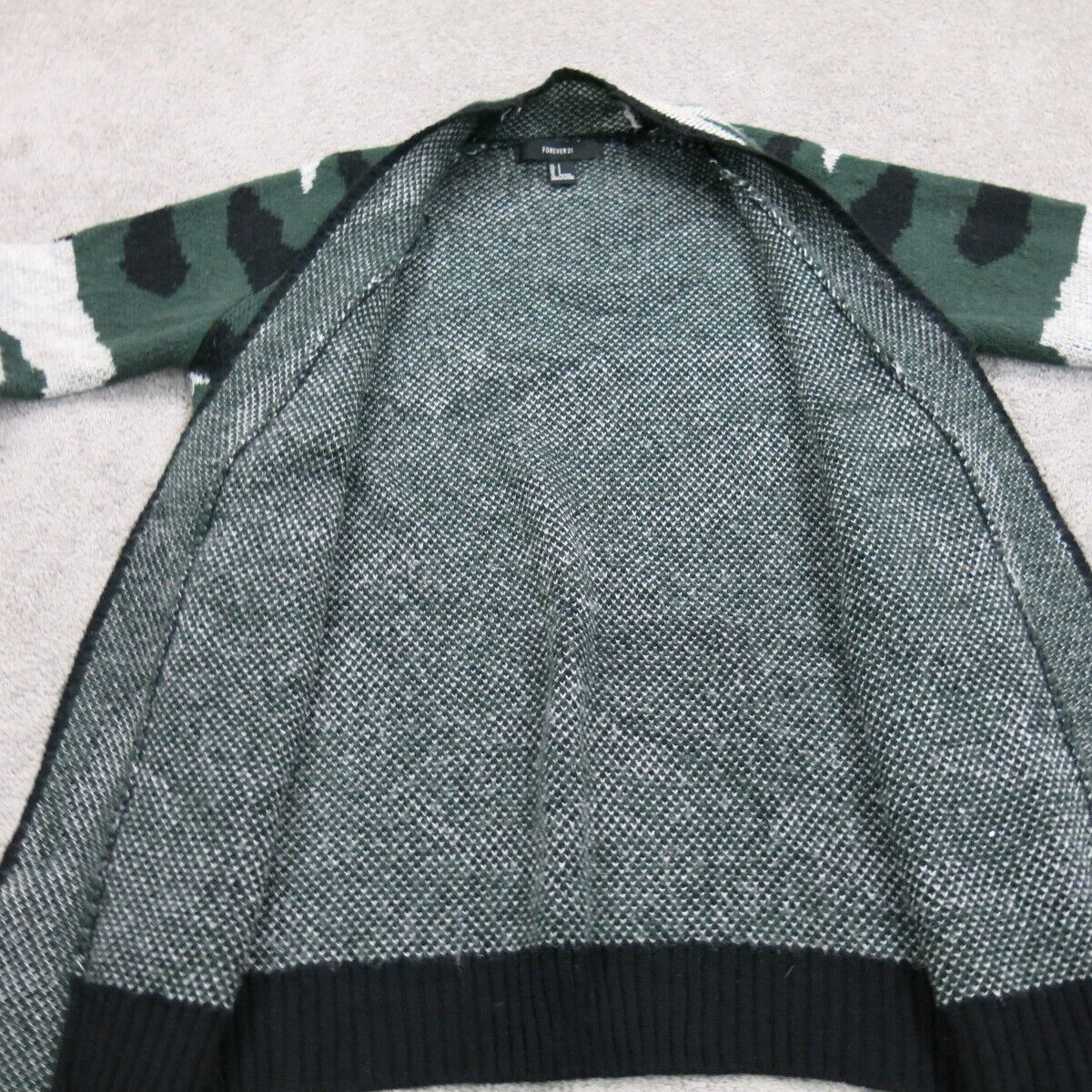 Forever 21 Womens Cardigan Sweater camouflage Knitted Long Sleeve Green White S
