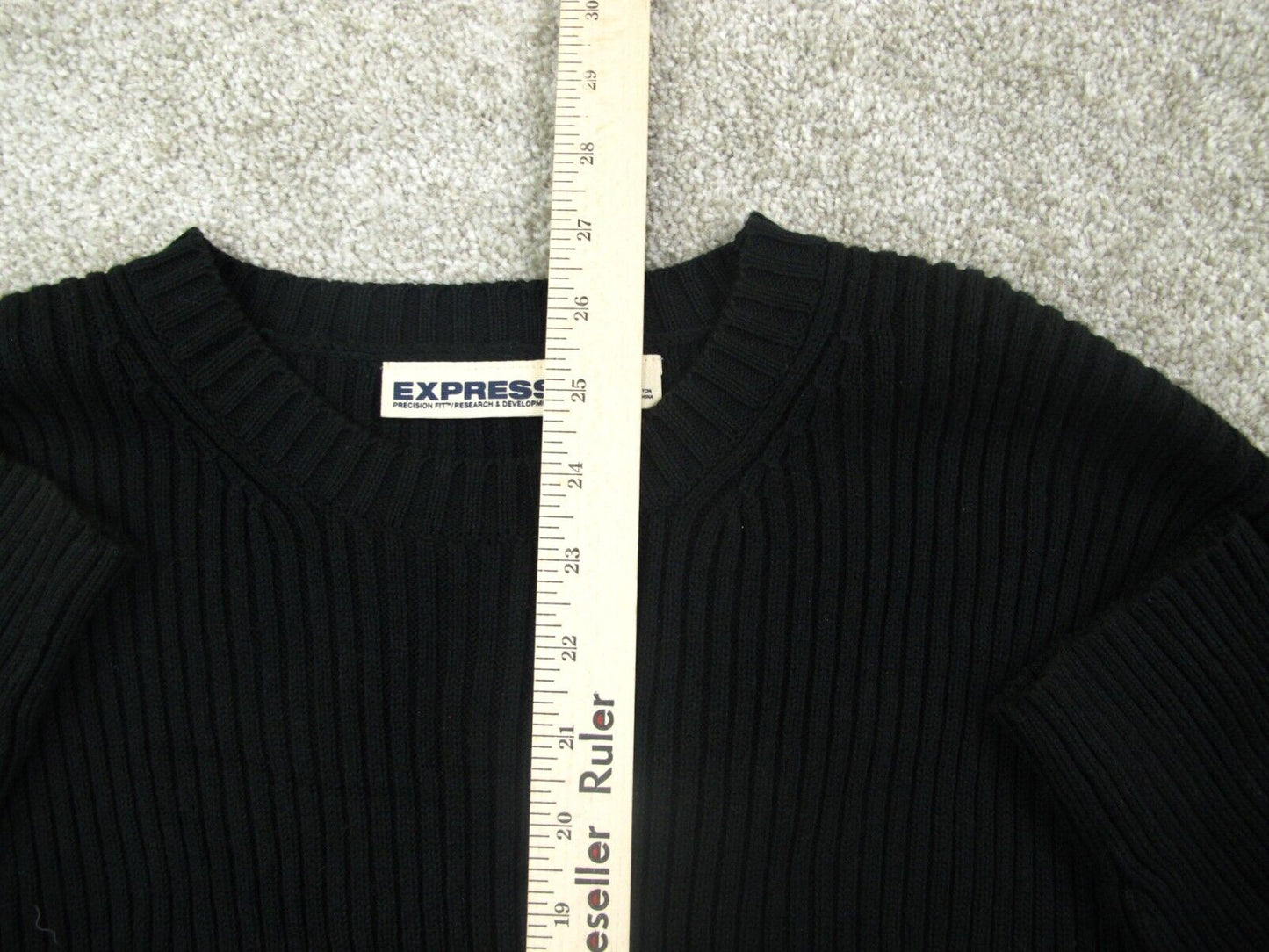 Express Womens Pullover Knitted Sweater 100% Cotton Crew Neck Black Size Small
