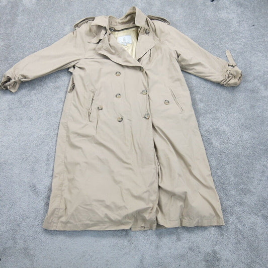 London Fog Mens Trench Coat Double Breasted 3/4 Sleeve Pockets Beige Size 14 Pet