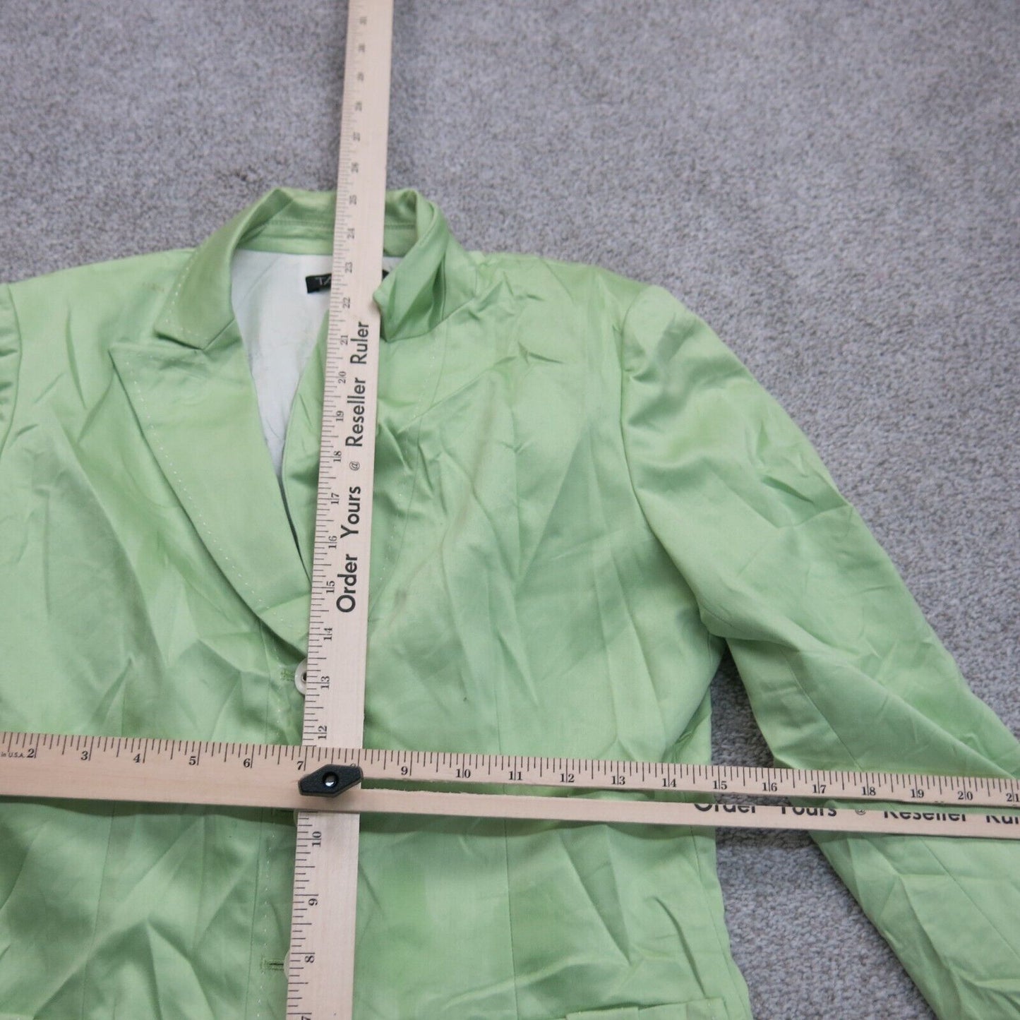 Tahari Womens Single Breasted Blazer Coat Long Sleeves Pockets Green Size 4