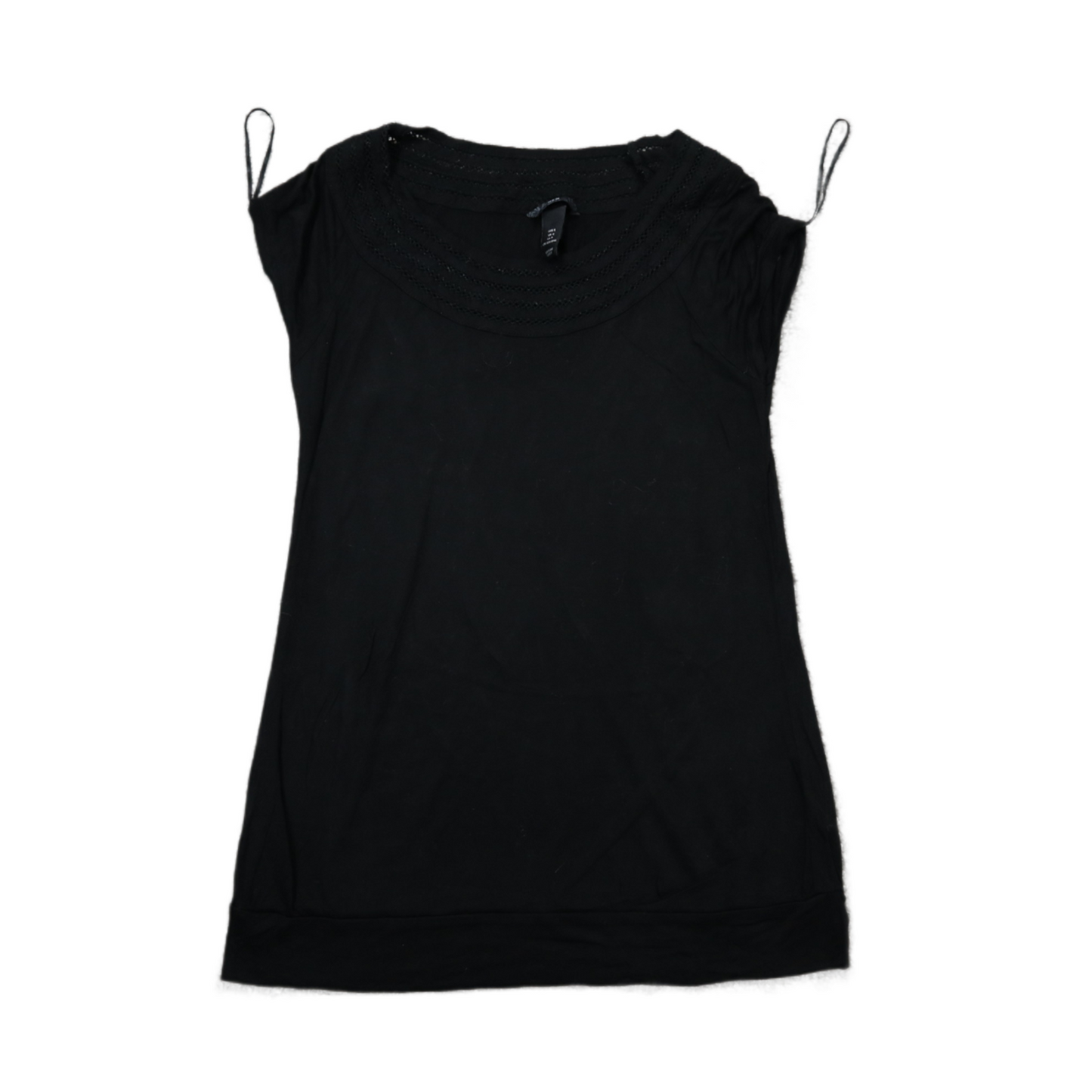 H&M Womens Long Blouse Top Boat Neck Cap Sleeves Solid Black Size Small