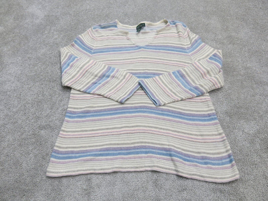 Lauren Ralph Lauren Pullover Striped Blouse Top 100% Cotton Split Neck White XL
