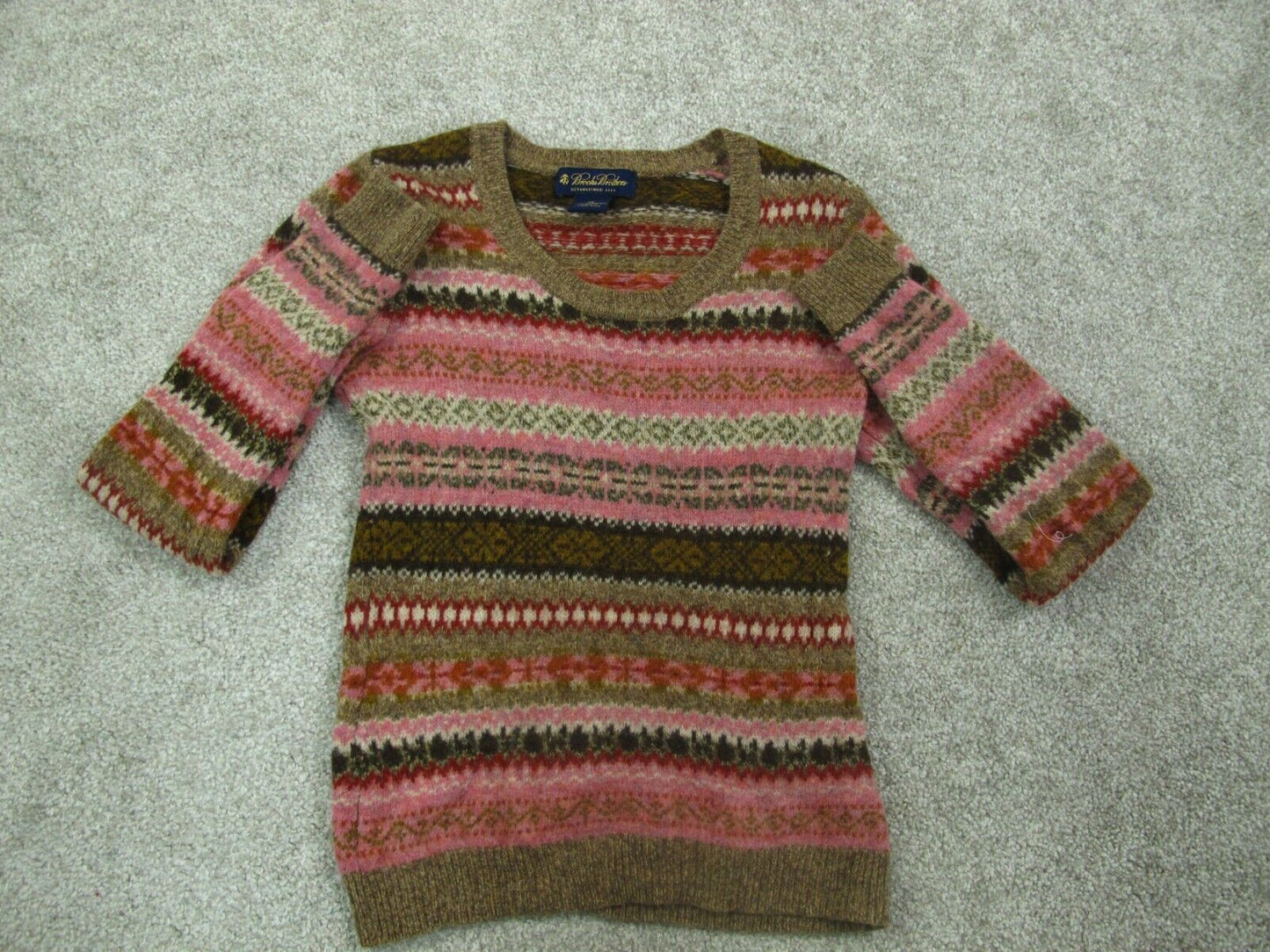 Brooks Brother Women Knitted Pullover Sweater Scoop Neck Wool Pink Brown SZ XS