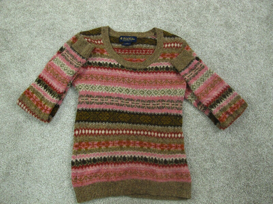 Brooks Brother Women Knitted Pullover Sweater Scoop Neck Wool Pink Brown SZ XS