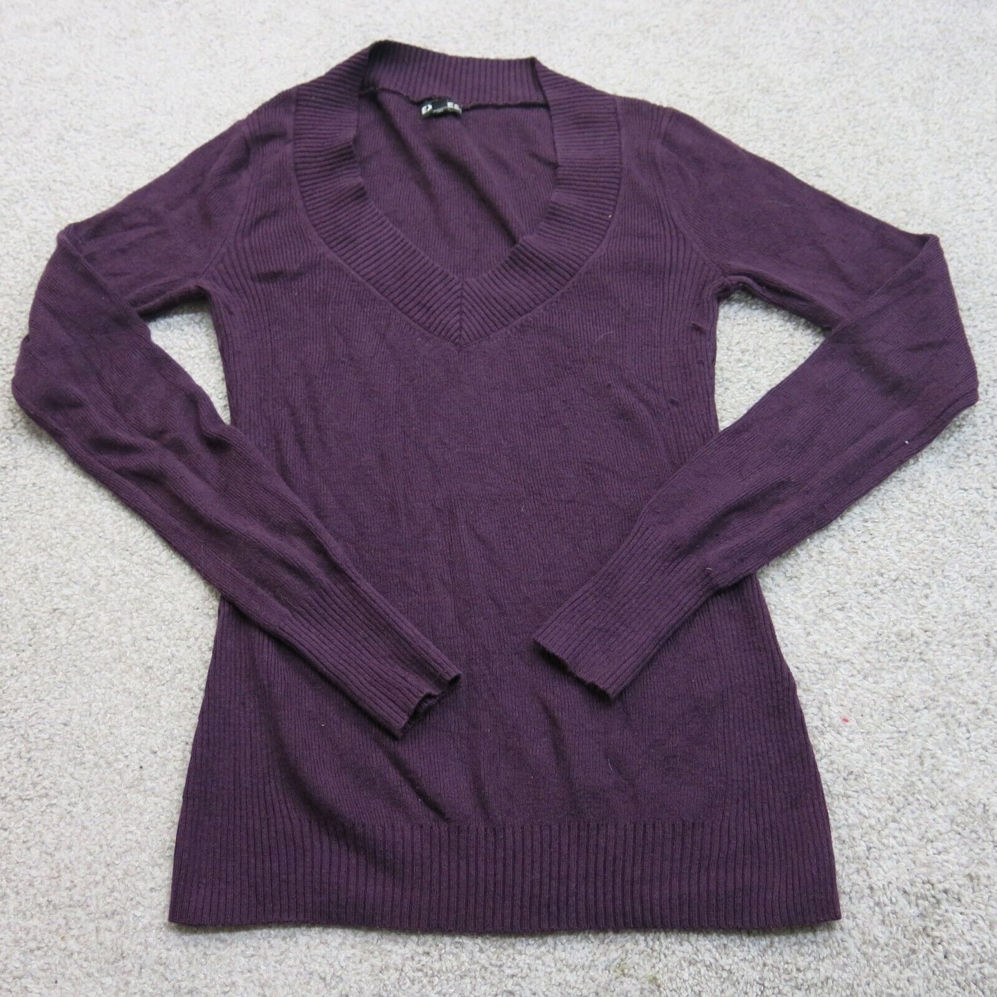 Express Womens Pullover Sweater Knitted Long Sleeve V Neck Purple Size S/P
