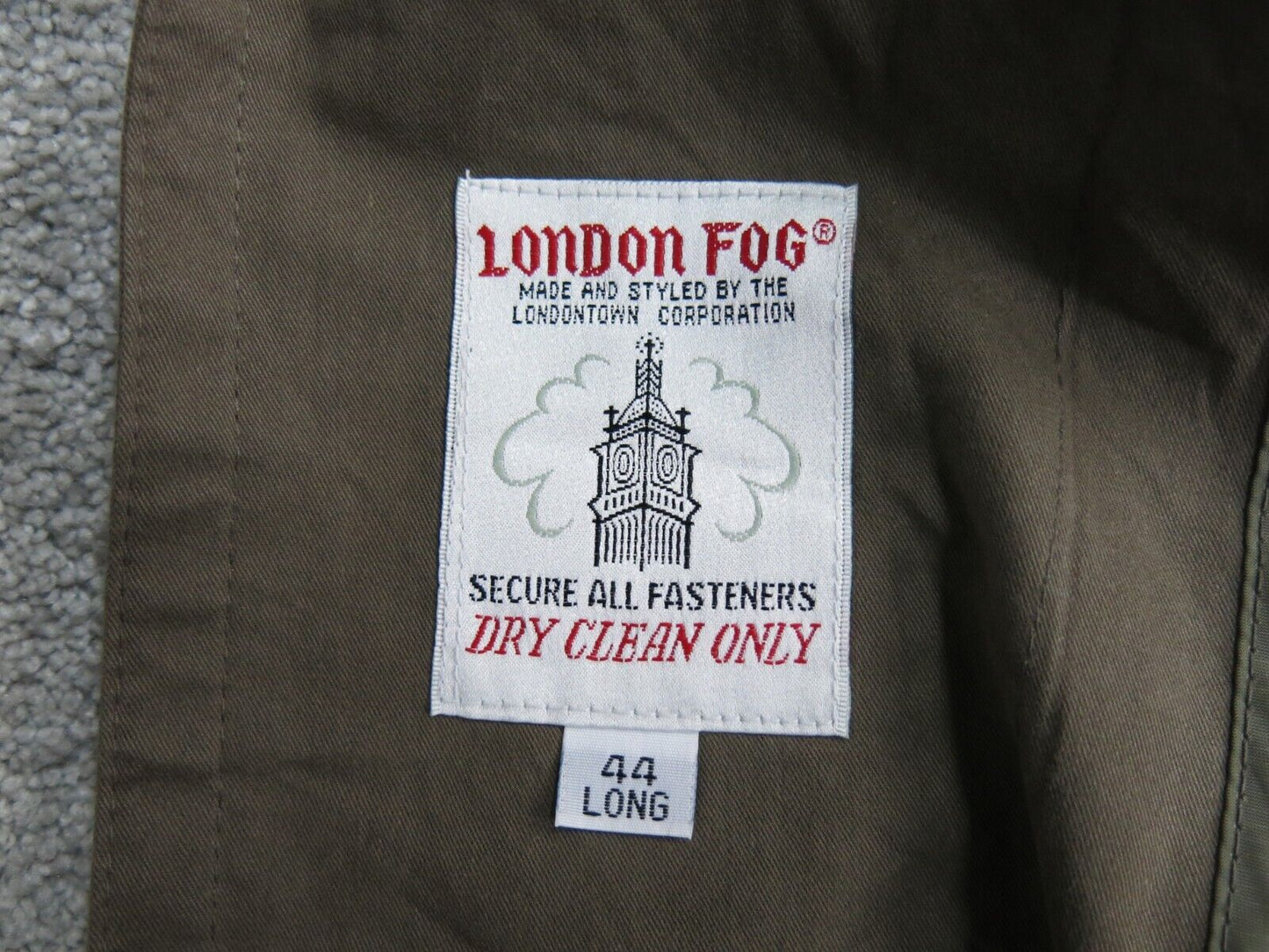 London Fog Mens Trench Coat Long Sleeves Tie Waist Pockets Brown Size 44 Long