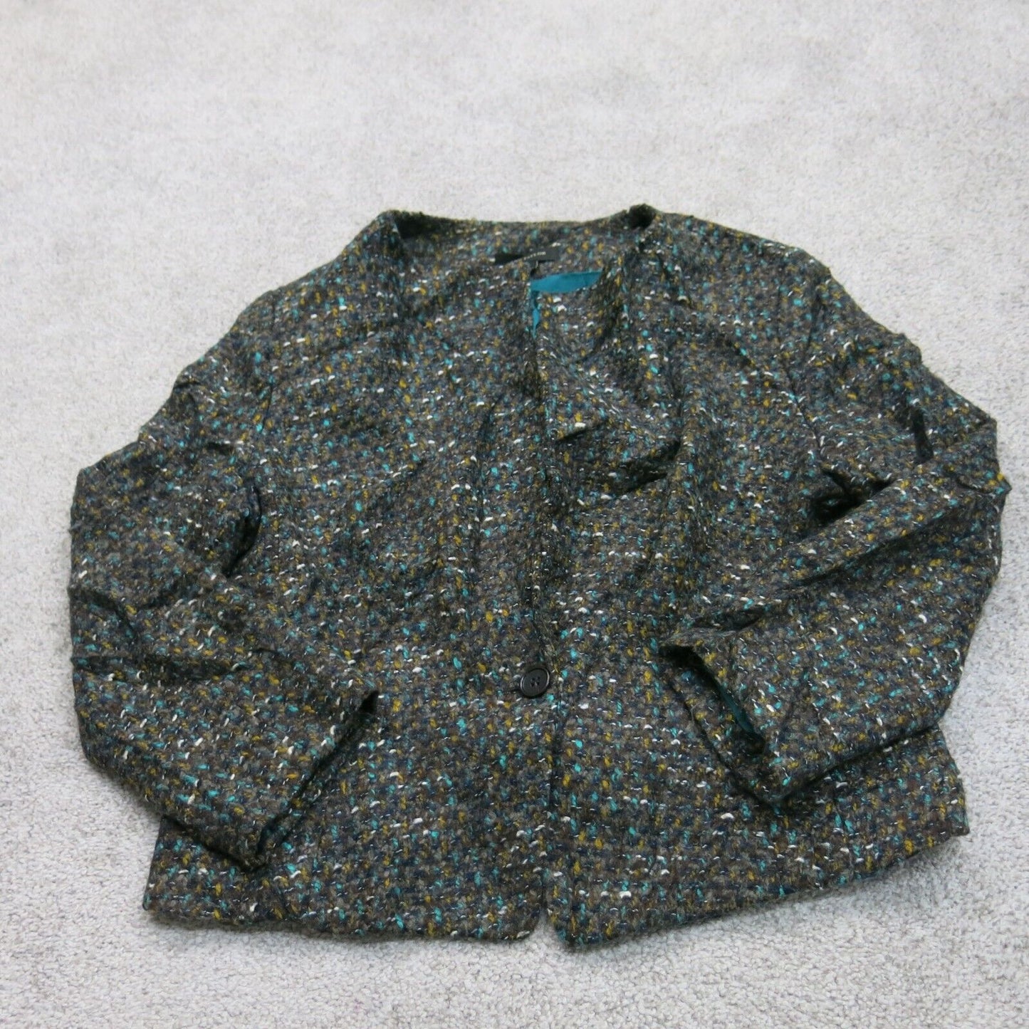 Ann Taylor Womens Tweed Jacket Long Sleeves Front Button Dark Brown Size 14