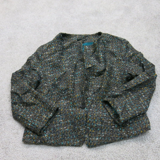 Ann Taylor Womens Tweed Jacket Long Sleeves Front Button Dark Brown Size 14