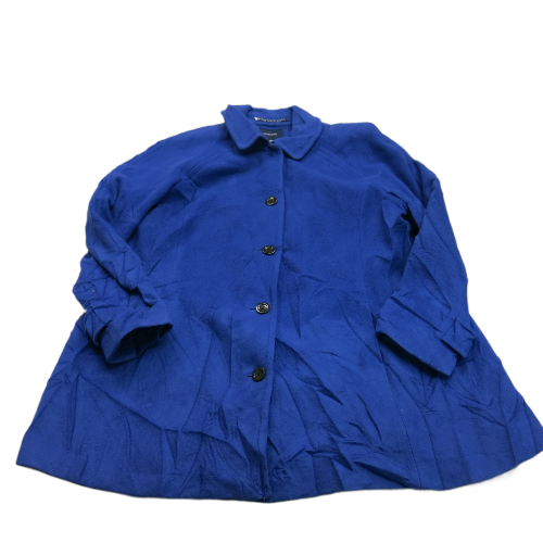Lands End Womens Trench Coat Front Button Long Sleeves Pockets Blue Size 18W