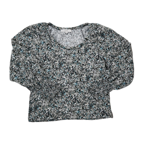 Loft Womens Blouse Top Round Neck Long Sleeves Animal Print Gray Size Medium