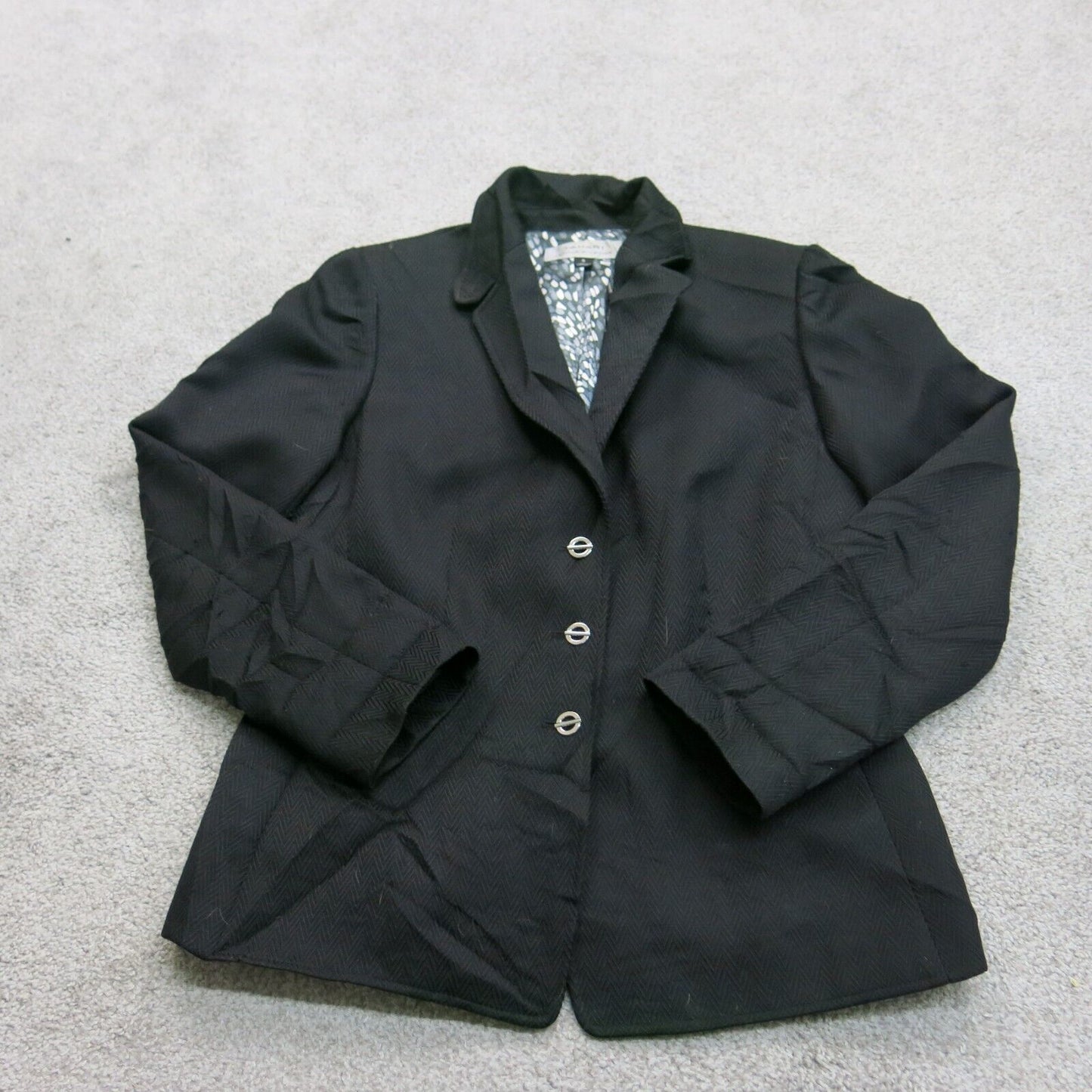 Tahari Womens Single Breasted Blazer Coat Long Sleeves Pockets Black Size 8