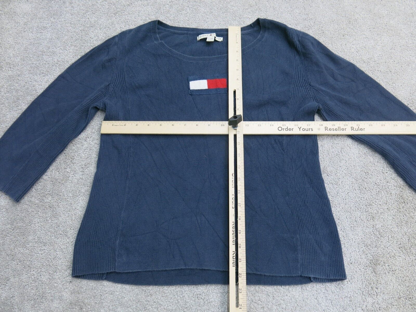 Tommy Hilfiger Women Pullover Sweater Knitted Round Neck 3/4 Sleeve Blue SZ XL
