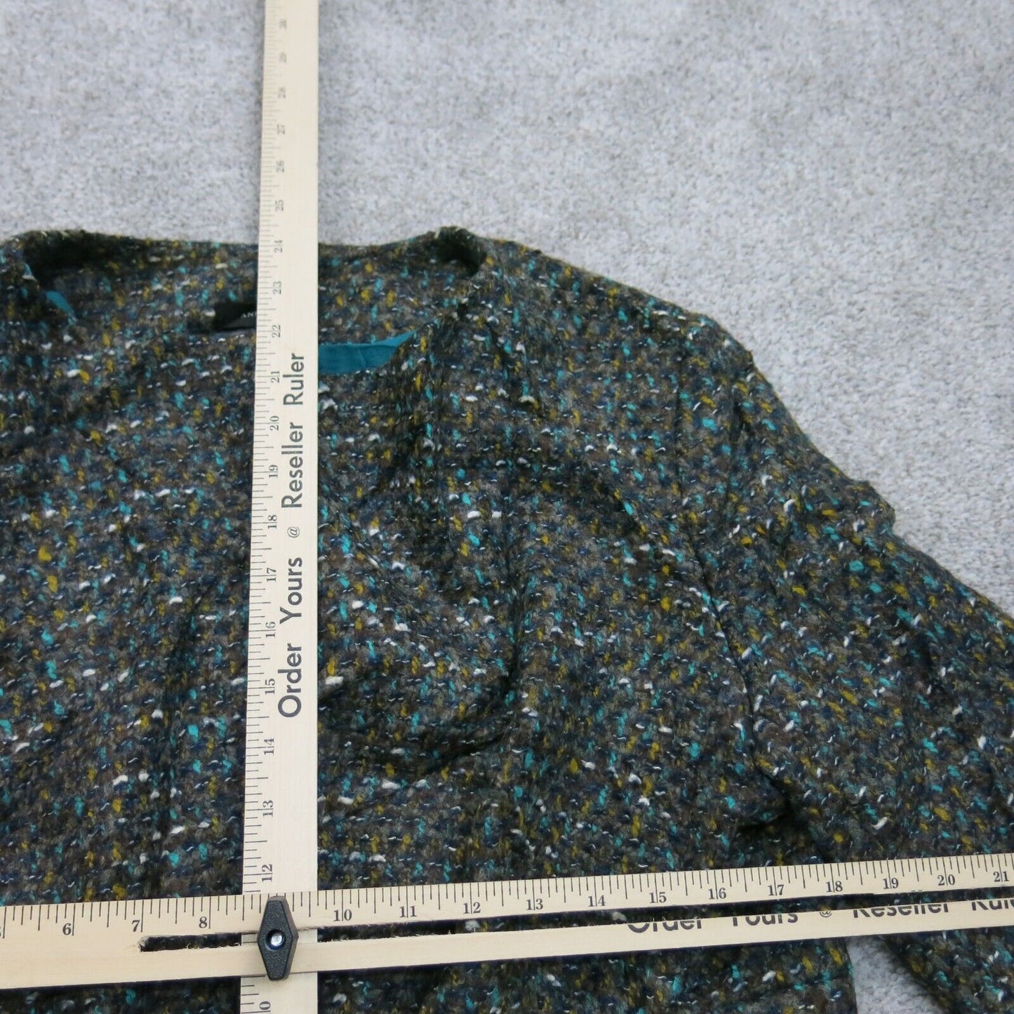 Ann Taylor Womens Tweed Jacket Long Sleeves Front Button Dark Brown Size 14
